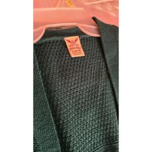 FG Women Teal Green Cable Knit Lg Open Frnt Cardigan Swtr L